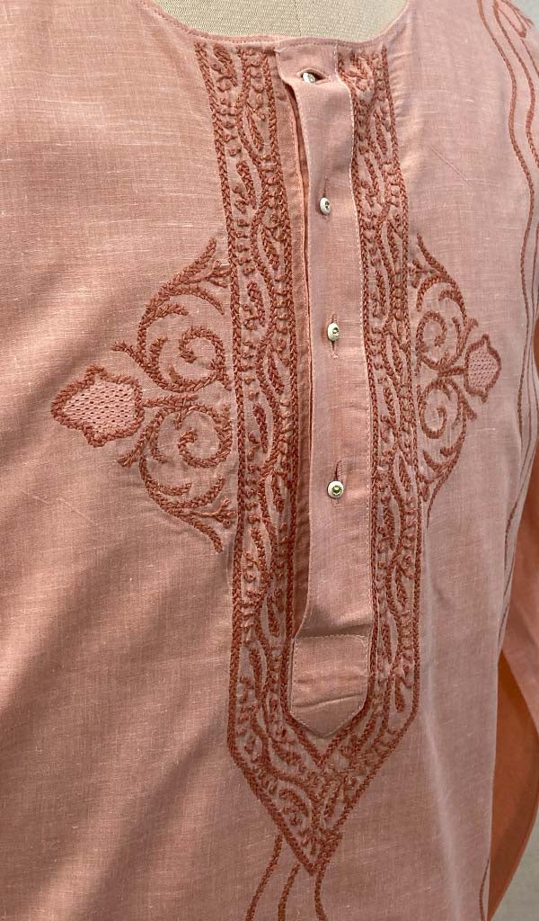 Men's Lucknowi Handcrafted Cotton Chikankari Kurta - HONC0424