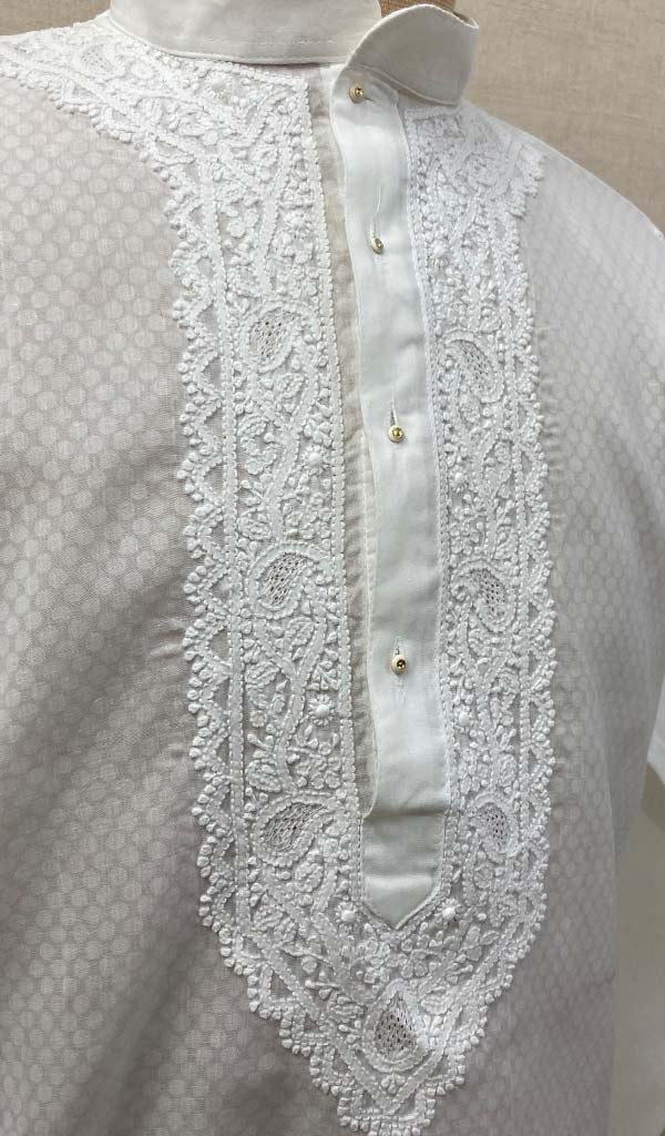 Men's Lucknowi Handcrafted Cotton Chikankari Kurta - HONC0439