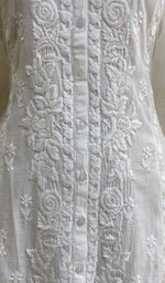 Load image into Gallery viewer, Women&#39;s Lakhnavi Handcrafted White Linen Cotton Chikankari Kurti - HONC06902