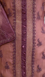 Load image into Gallery viewer, Women&#39;s Lucknowi Handcrafted Purple Organza Chikankari Kurti - NC075894
