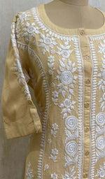 Load image into Gallery viewer, Women&#39;s Lucknowi Handcrafted Beige Linen Cotton Chikankari Kurti - HONC011103