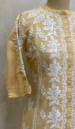 Load image into Gallery viewer, Women&#39;s Lucknowi Handcrafted Beige Linen Cotton Chikankari Kurti - HONC011145