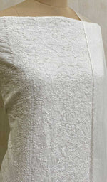 将图像加载到图库查看器中， Lakhnavi 手工白色棉质 Chikankari 西装材料 - Honc014838
