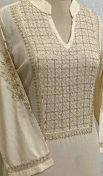 Load image into Gallery viewer, Women&#39;s Lucknowi Handcrafted Beige Cotton Chikankari Kurti - HONC011823