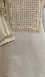 Load image into Gallery viewer, Women&#39;s Lucknowi Handcrafted Beige Cotton Chikankari Kurti - HONC011821