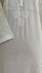 Load image into Gallery viewer, Women&#39;s Lucknowi Handcrafted White Cotton Chikankari Kurti - NC049794