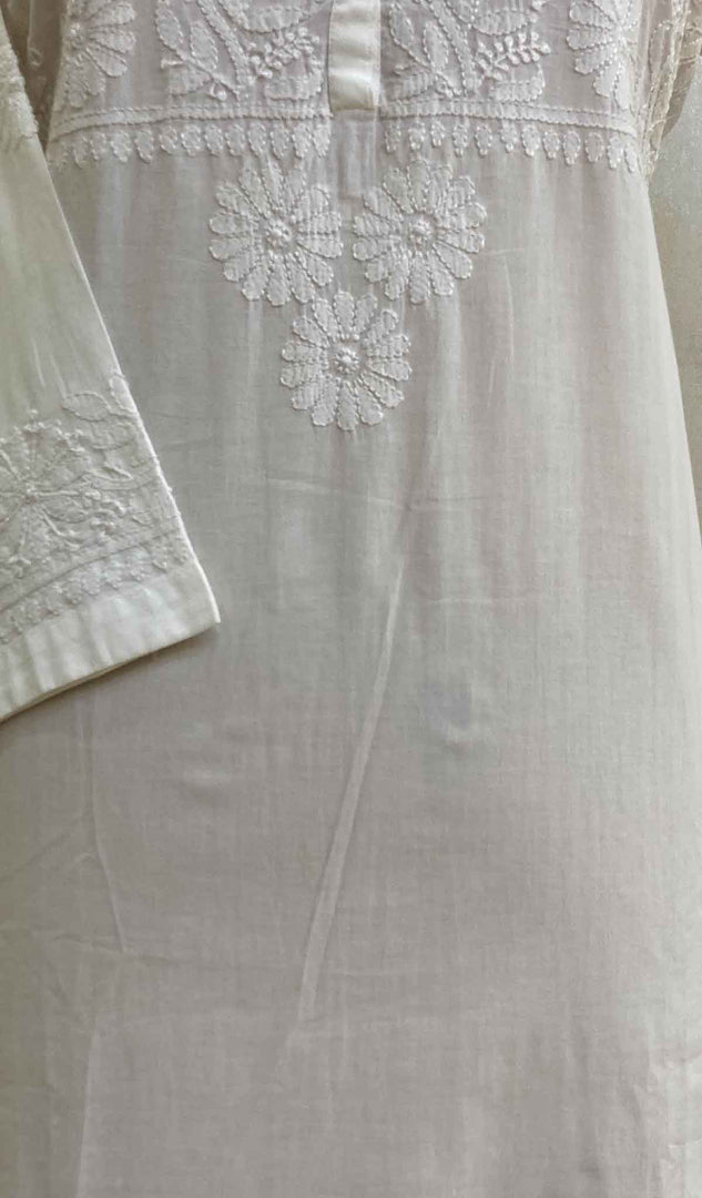 Women's Lucknowi Handcrafted White Cotton Chikankari Kurti - NC049794