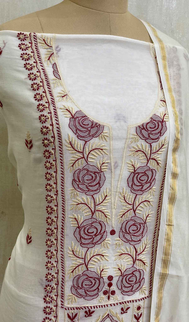 Women's Lucknowi Handcrafted Chanderi Silk Chikankari Kurta Dupatta Fabric - HONC020964