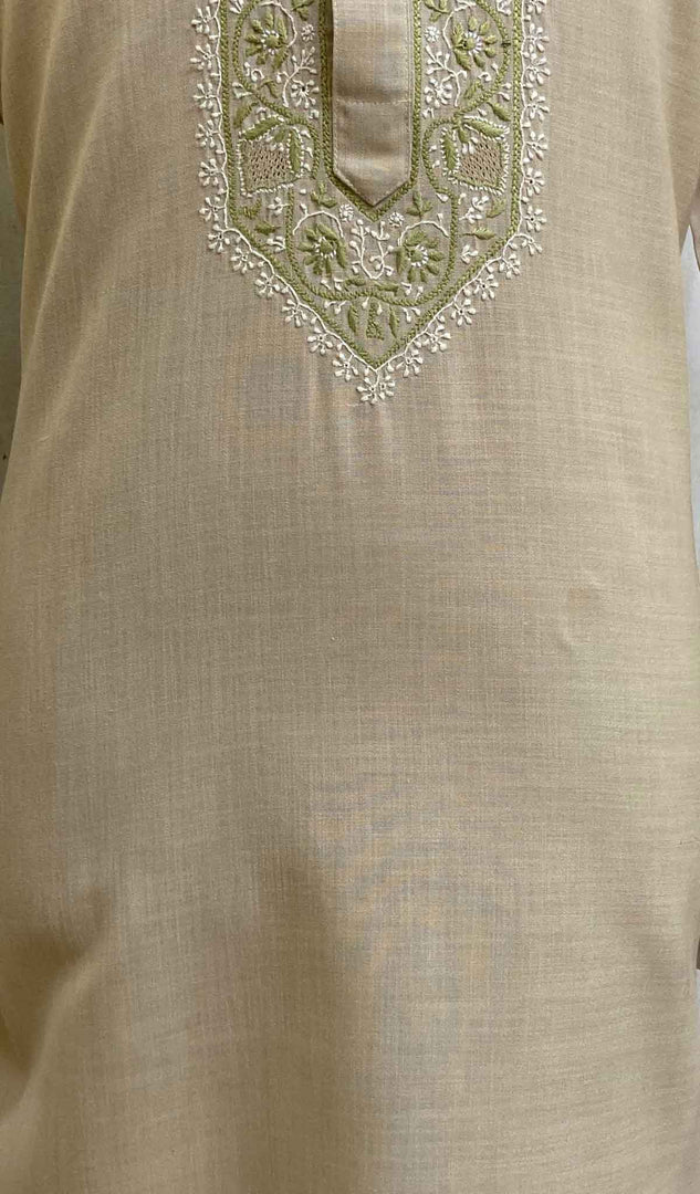 Men's Lucknowi Handcrafted Cotton Chikankari Kurta - HONC021660