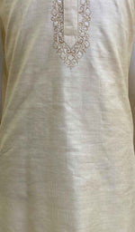 Load image into Gallery viewer, Men&#39;s Lucknowi Handcrafted Silk Chikankari Kurta - HONC021731
