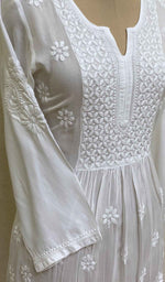 将图像加载到图库查看器中， Women&#39;s Lakhnavi Handcrafted White Modal Cotton Chikankari Dress - HONC025406
