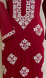Load image into Gallery viewer, Women&#39;s Lucknowi Handcrafted Red Modal Cotton Chikankari Kurti - HONC033899