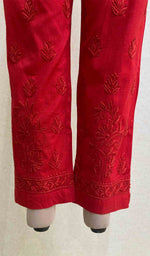 将图像加载到图库查看器中， Lucknowi 手工制作亚麻棉 Chikankari 裤子 - HONC035077
