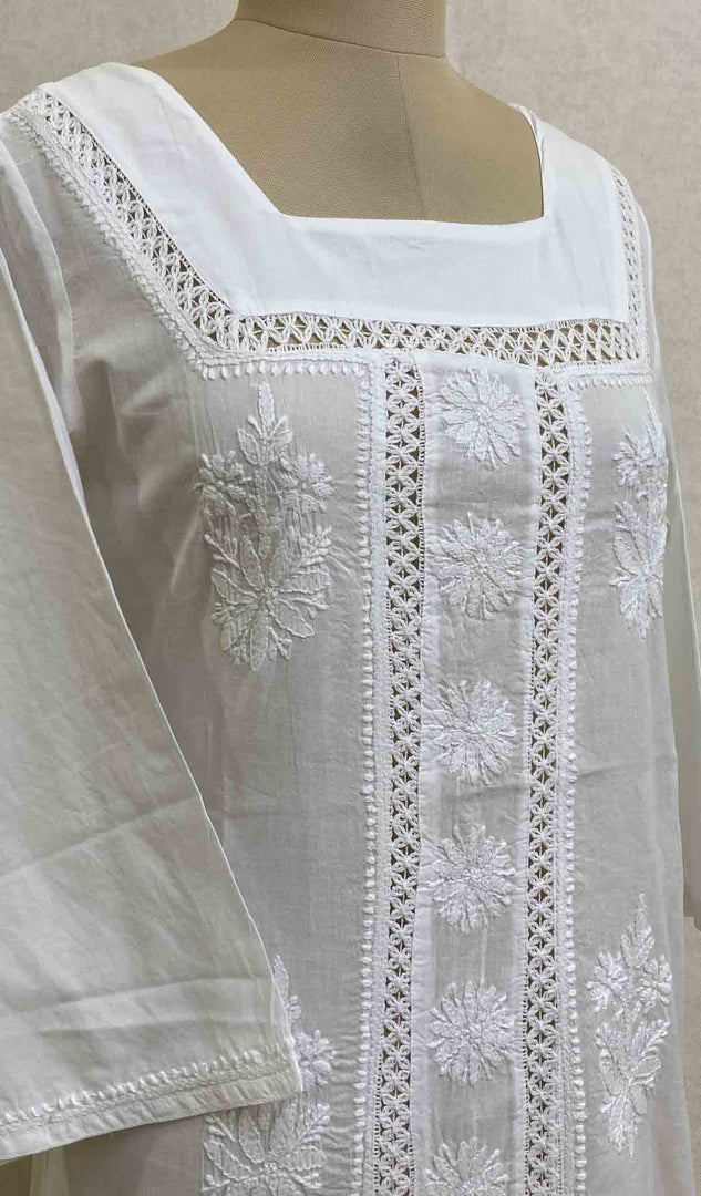 Women's Lakhnavi Handcrafted White Cotton Chikankari Top - HONC030481