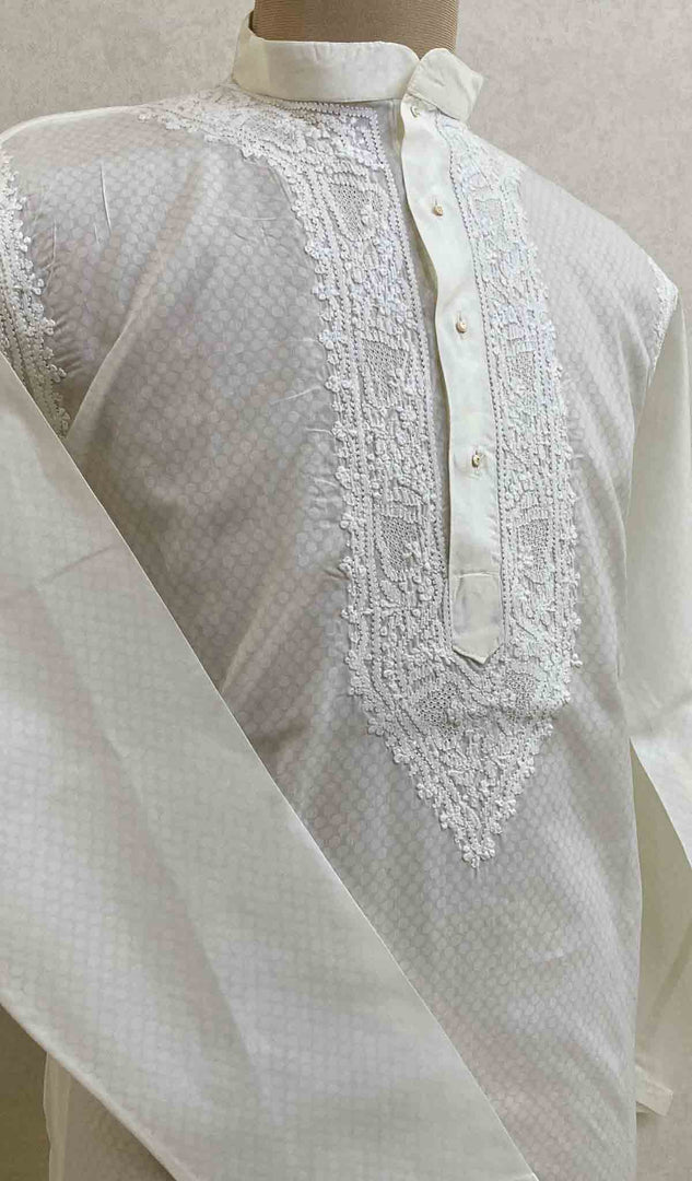 Men's Lucknowi Handcrafted Cotton Chikankari Kurta - HONC021587