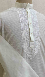 将图像加载到图库查看器中， Men&#39;s Lucknowi Handcrafted Cotton Chikankari Kurta - HONC021589
