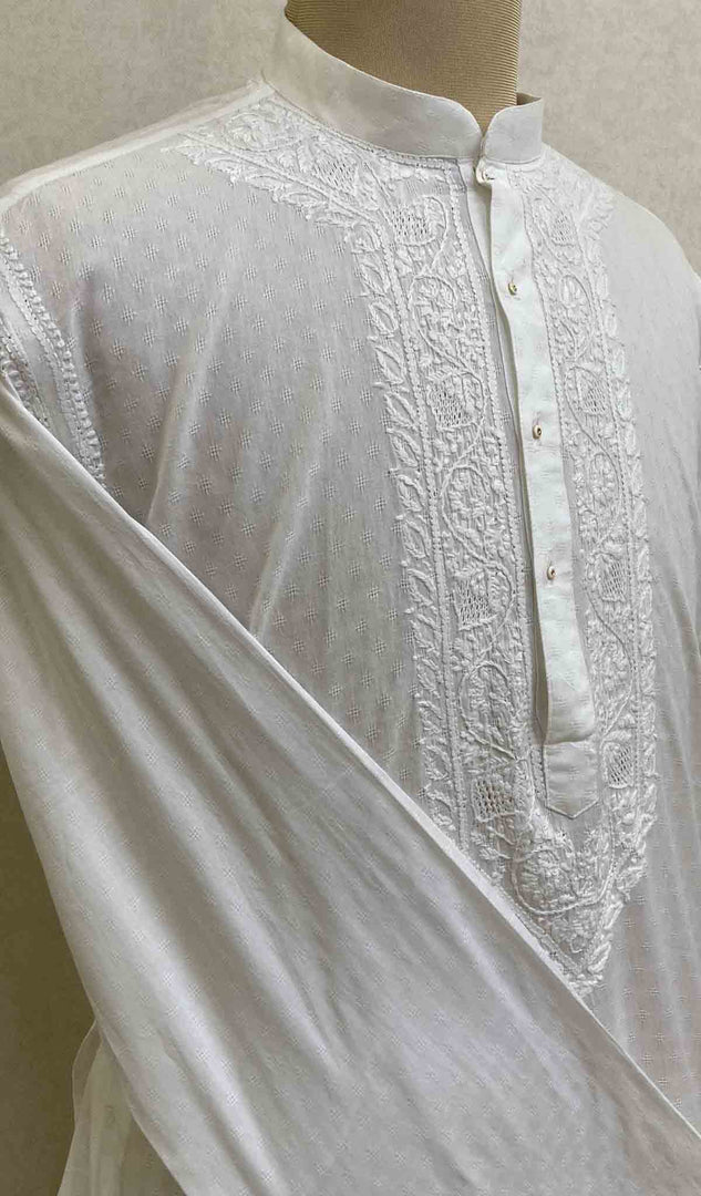 Men's Lucknowi Handcrafted Cotton Chikankari Kurta - HONC021627