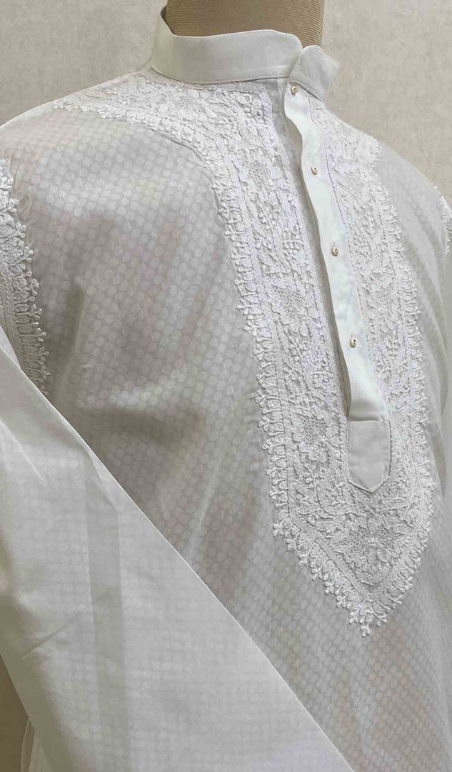 Men's Lucknowi Handcrafted Cotton Chikankari Kurta - HONC021590