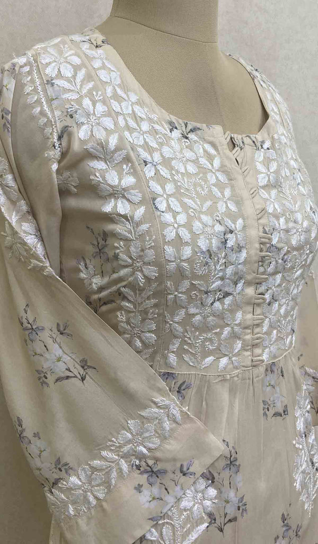Women's Lucknowi Handcrafted Modal Cotton Chikankari Dress - HONC034033