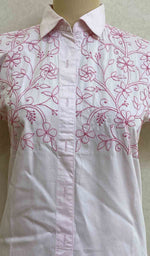 将图像加载到图库查看器中， Lakhnavi 手工制作棉质 Chikankari 衬衫上衣 - HONC054549