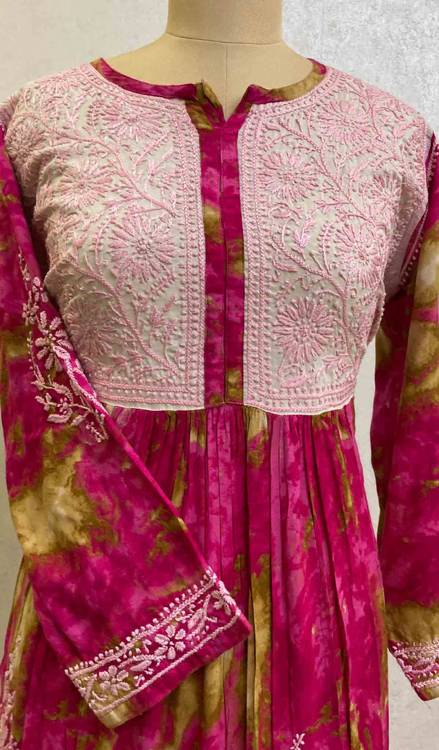 Women's Lucknowi Handcrafted Printed Modal Cotton Chikankari Dress - HONC059658