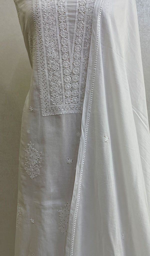 Women's Lakhnavi Handcrafted Cotton Chikankari Kurta With Dupatta Fabric - HONC055973