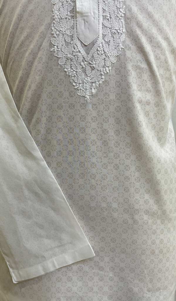 Men's Lucknowi Handcrafted Cotton Chikankari Kurta - HONC072366