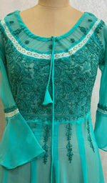 将图像加载到图库查看器中， Aadab Women&#39;s Lucknowi Handcrafted Faux-Georgette Chikankari Anarkali Dress - HONC038933
