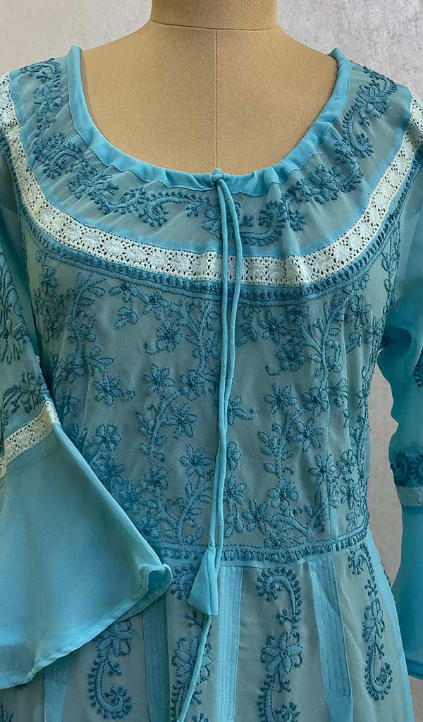 Aidah Women's Lakhnavi Handcrafted Faux-Georgette Chikankari  Anarkali Dress - HONC038987