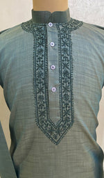 Load image into Gallery viewer, Men&#39;s Lucknowi Handcrafted Silk Chikankari Kurta -  HONC086337