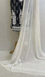 Load image into Gallery viewer, Women&#39;s Lucknowi Handcrafted Pure Silk Georgette Chikankari Dupatta - Honc074612