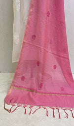 Load image into Gallery viewer, Women&#39;s Lakhnavi Handcrafted Chanderi Silk Chikankari Dupatta - Honc024488