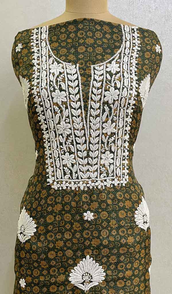 Women's Lucknowi Handcrafted Kota Cotton Chikankari Unstitched Kurti Fabric - Honc086928
