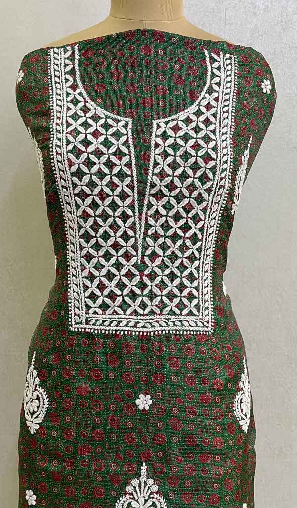 Women's Lucknowi Handcrafted Kota Cotton Chikankari Unstitched Kurti Fabric - Honc086930