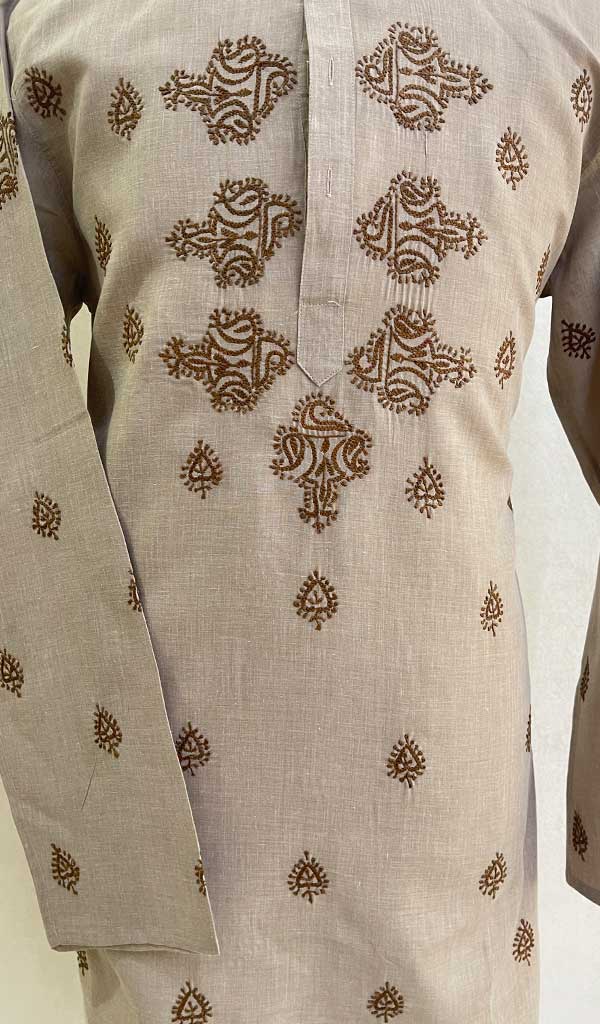 Men's Lucknowi Handcrafted Cotton Chikankari Kurta - HONC082455