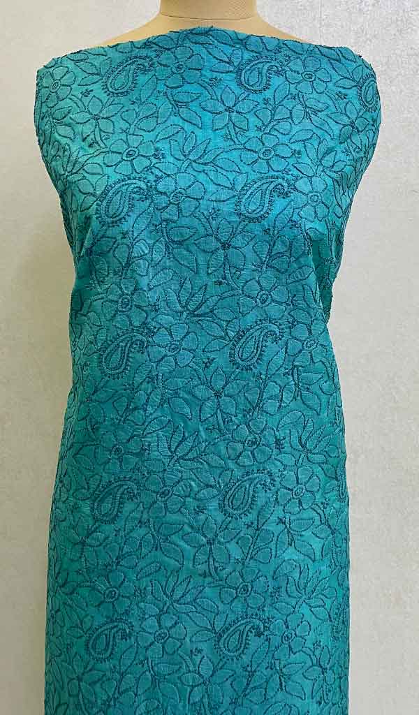 Women's Lakhnavi Handcrafted Tussar Silk Chikankari Unstitched Kurti Fabric - Honc090857