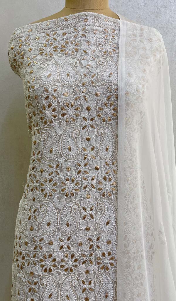Women's Lucknowi Handcrafted Faux-Georgette Chikankari Suit Material - HONC089260