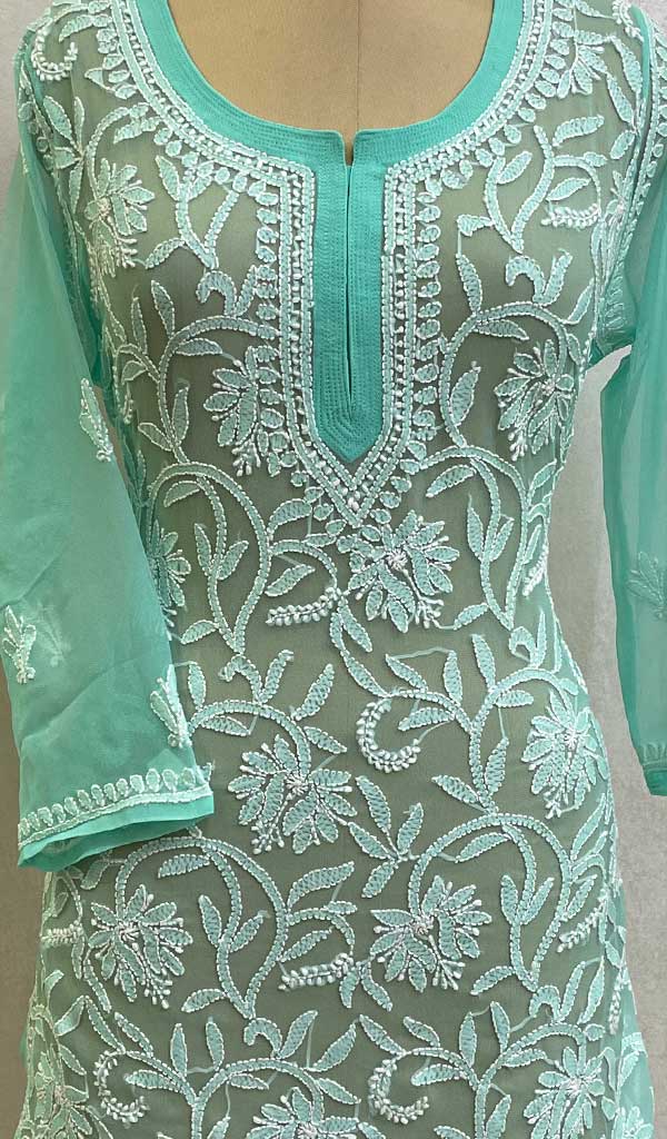 Women's Lakhnavi Handcrafted  Faux - -Georgette Chikankari Top - HONC093087