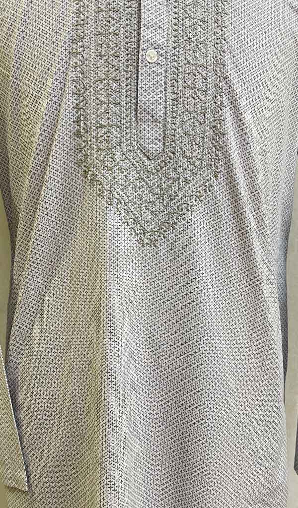 Men's Lucknowi Handcrafted Cotton Chikankari Kurta - HONC078899