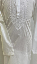 将图像加载到图库查看器中， Men&#39;s Lucknowi Handcrafted Cotton Chikankari Kurta - HONC078944
