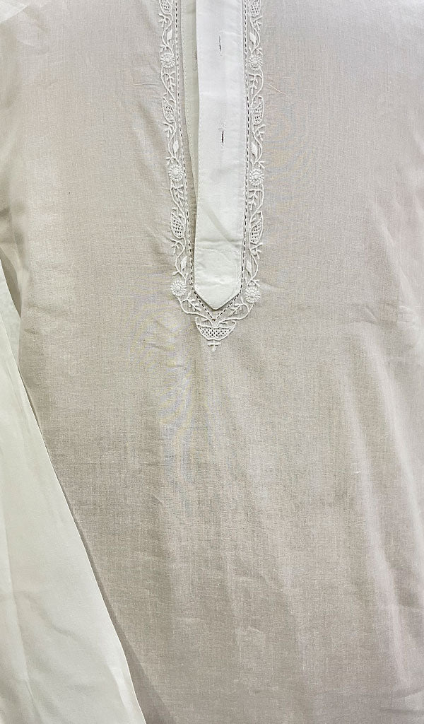 Men's Lucknowi Handcrafted Cotton Chikankari Kurta - HONC078909