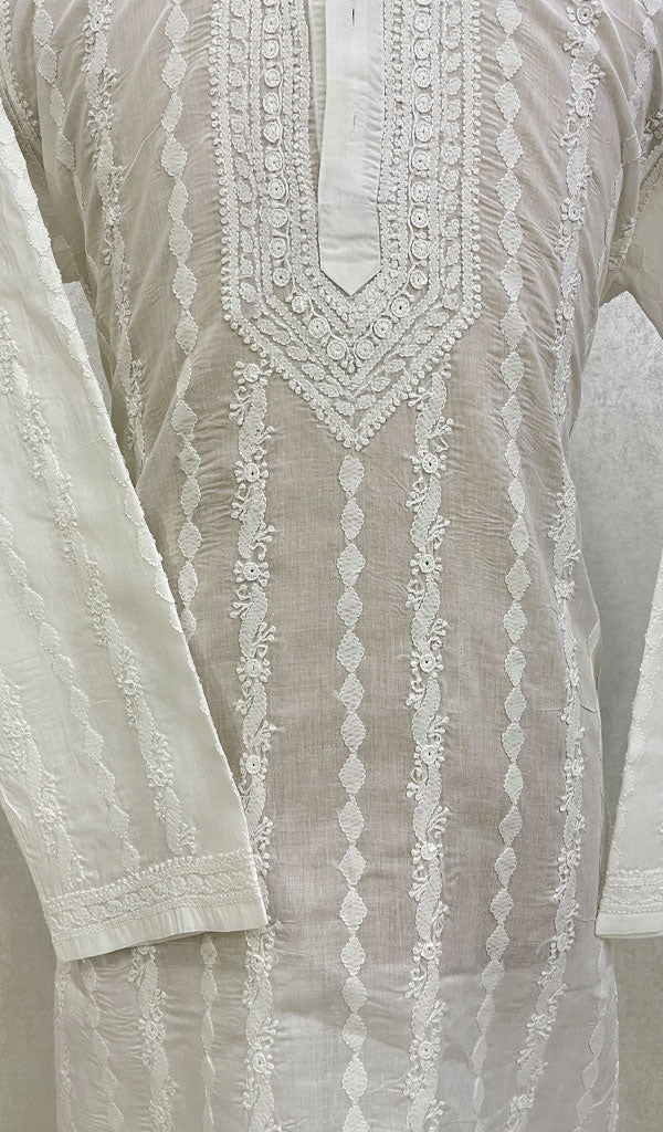 Men's Lucknowi Handcrafted Cotton Chikankari Kurta -  HONC098868