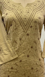 将图像加载到图库查看器中， Lucknowi 手工制作的棉质 Chikankari 上衣 - HONC099186