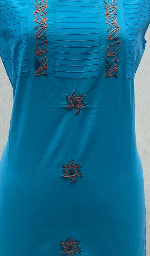 Lucknowi 手工制作的棉质 Chikankari 上衣 - HONC099118