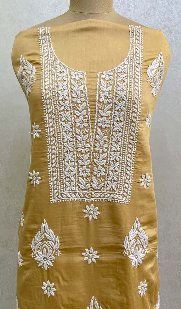 Women's Lucknowi Handcrafted Cotton Chikankari Unstitched Kurti Fabric - Honc096031
