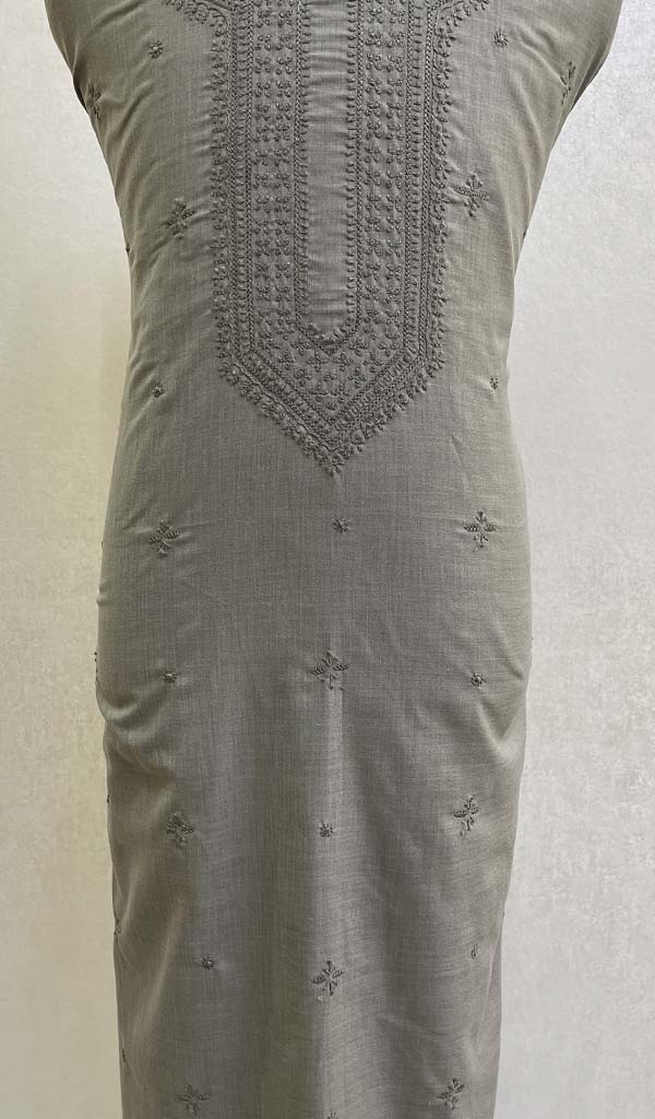 Lucknowi Handcrafted Cotton Chikankari Unstitched Men's Kurta Fabric - HONC0108790