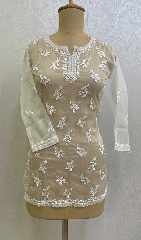 Lakhnavi 手工制作 Orgenza Chikankari 上衣 - HONC0112358