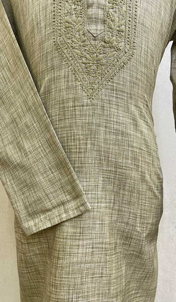 Men's Lucknowi Handcrafted Cotton Chikankari Kurta - HONC0112203