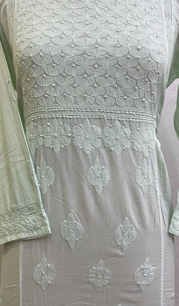 Lakhnavi 手工制作棉质 Chikankari 上衣 - HONC0111341