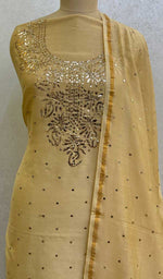 Load image into Gallery viewer, Women&#39;s Lakhnavi Handcrafted Chanderi Silk Chikankari Full Suit Material- HONC06060